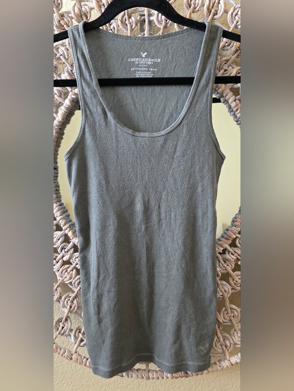American Eagle Outfitters Boyfriend Ribbed Tank Army / Olive Green Size Small